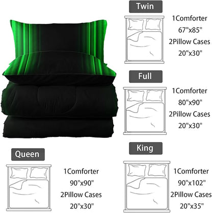 Green and Black Bedding Set Twin Size Abstract Ombre Comforter Set for Teen Boys, Mordern Bedding Set 3 Piece in A Bag,Dark Quilt Set Mordern Art Decor Lightweight All Seasons with Pillowcases