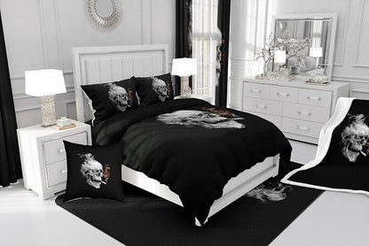 Erosebridal Gothic Skull Comforter Set Full,Orange Leaves Bedding for Women Men Adults,Tropical Botanical Plant Bedding Comforter Sets,Smoky Skeleton Down Comforter