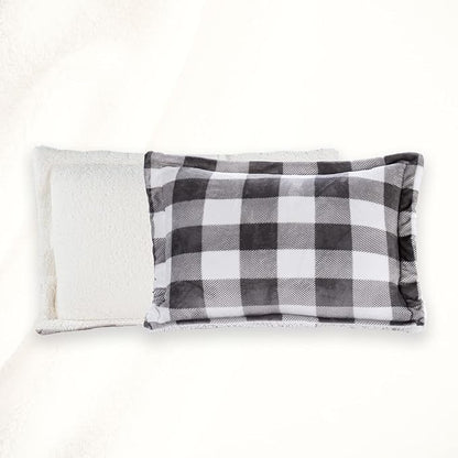 Elegant Comfort 3-Piece Buffalo Lodge-Plaid Comforter Set, Luxurious, Heavyweight, All Season, Down Alternative-Micromink Sherpa-Backing Reversible Micro-Suede, Soft and Plush, Queen, Gray/White