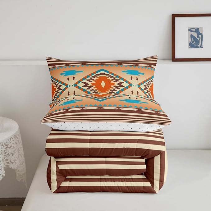 Feelyou Western Comforter Set Southwest Native Tribal Bedding Set King Size for Kids Boys Girls Teens Room Decor Boho Geometric West Comforter Soft Microfiber