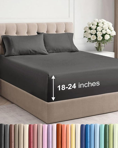 Extra Deep Twin XL Sheet Set - 4 Piece Breathable and Cooling Sheets - Hotel Luxury Bedding for Women, Men, Kids & Teens - Easy Secure Fit - Soft, Wrinkle Free & Comfy - Extra Deep Pockets - Charcoal