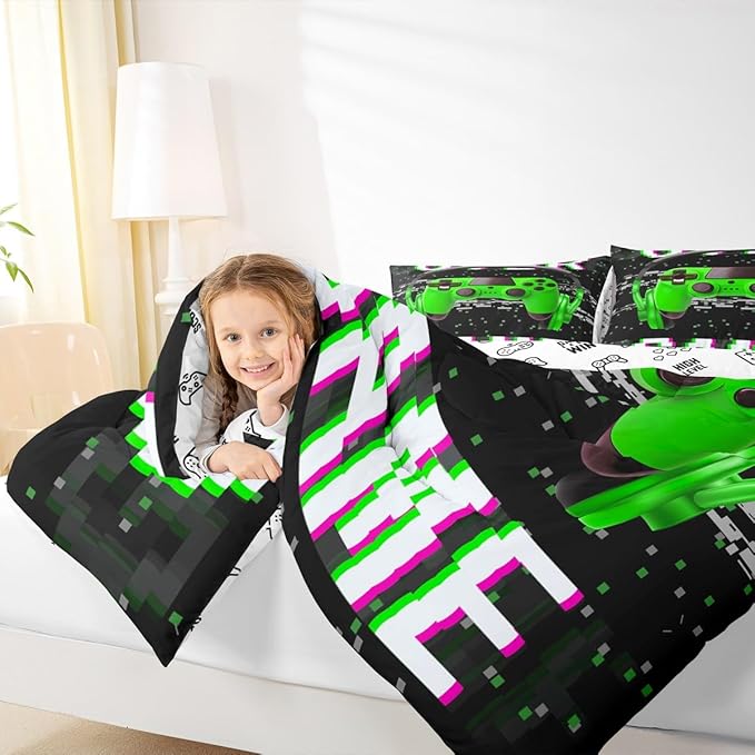 Erosebridal Boys Twin Bedding Sets,Gaming Comforter Sets for Boys Gamer Bedding Set,Toddler Bedding Gaming Bed Kids Comforter Set,Green