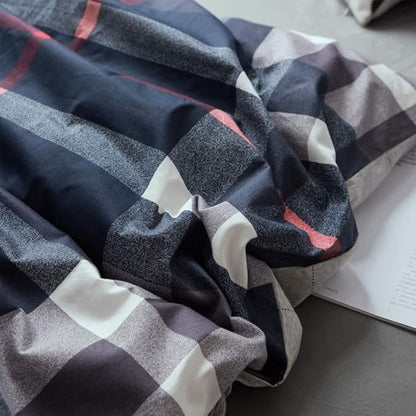KAREVER Navy Plaid Comforter Set Queen Checkered Bedding Set Navy Blue Tartan Grid Comforter Striped for Women Adult Navy Blue Checkered Blanket Set Dark Navy Queen Bed Comforter Set