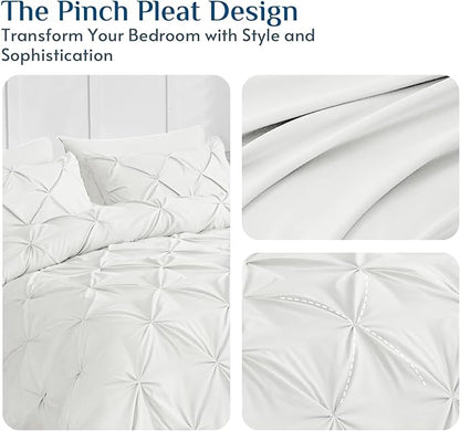 JOLLYVOGUE King Size Comforter Set 7 Pieces - Bed in a Bag King for All Season, Pintuck Bedding Comforter Sets with Comforter, Flat Sheet, Fitted Sheet and Pillowcases & Shams, White