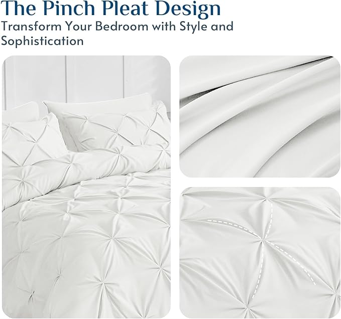 JOLLYVOGUE Queen Comforter Set 7 Pieces - Bed in a Bag Queen for All Season, Pintuck Bedding Comforter Sets with Comforter, Flat Sheet, Fitted Sheet and Pillowcases & Shams, White