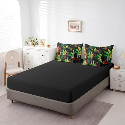 Feelyou Marijuana Comforter Set King Size 7 Pcs Cannabis Leaf Comforter Bed in a Bag Green Leaves Bedding Set for Boys Girls Teens Trippy Bed Set with Sheets, Pillowcases, Pillow Covers