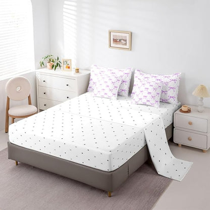 Erosebridal Bow Girls Cute Purple Comforter Set Queen Size 7 Pieces | Starry Bed in A Bag Dreamy Bed Set Bowknot Kawaii Bedding