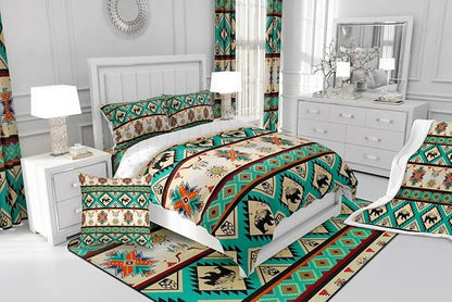 Erosebridal Black Bear Bedding Sets Exotic Bull Skull Western Comforter Set Twin,Ethnic Tribe Arrow Aztec Quilt Indian Tribal Geometric Diamond Triangle Duvet Insert,Bohemian Western Decor,Green