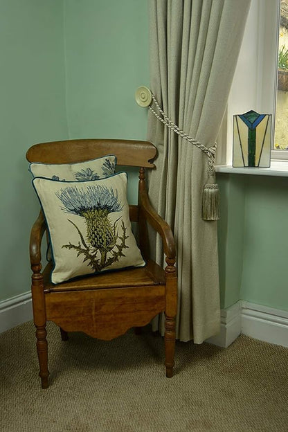 McAlister Textiles Decorative Tapestry Throw Pillow Cover Scatter Cushion with Blue Green Thistle Tapestry Design & Green Velvet Backing for Lounge, Bedroom & Garden