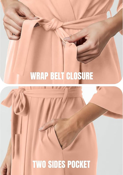 NY Threads Women's Robe Long Knit Bathrobe 3/4 Sleeves Soft Kimono Lightweight Loungewear