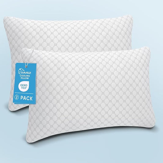 Shredded Memory Foam Pillows, Cooling Bed Pillows Queen Size Set of 2 for Sleeping, Adjustable Firm Pillows for Side Back and Stomach Sleepers, Washable Removable Cover