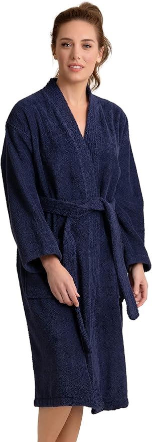 Soft Touch Linen Women's Robe Terry Cotton Cloth- Kimono Style- Thick, Breathable & Comfortable- Lightweight & Absorbent