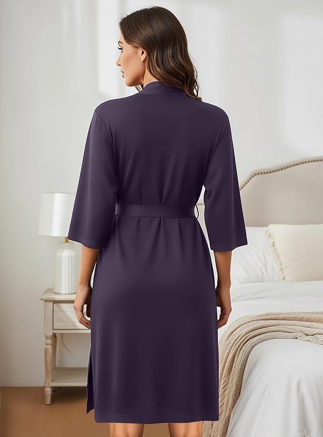 NY Threads Women's Robe Long Knit Bathrobe 3/4 Sleeves Soft Kimono Lightweight Loungewear
