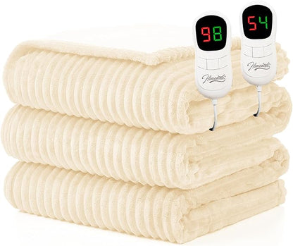 Homemate Electric Heated Blanket King Size - 100"x90" Heating Blanket King Size Dual Control 1/2/4/6/8 Hours Auto-Off 10 Heat Level Over-Heat Protection Soft Flannel Sherpa ETL Certification