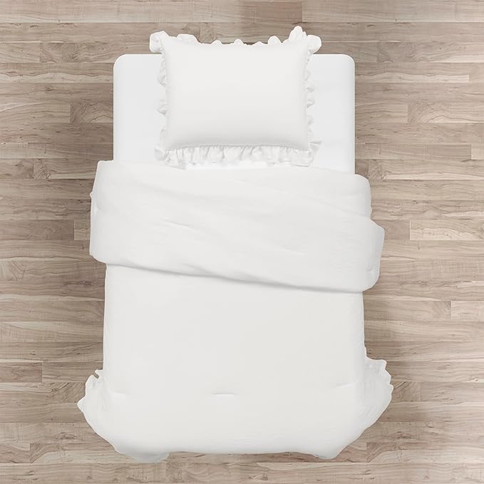 Lush Decor Reyna Ruffle Comforter Set - 2 Piece Twin Size Ruffle Comforter Set - Elegance for Dorm Room - Twin XL, Pure White