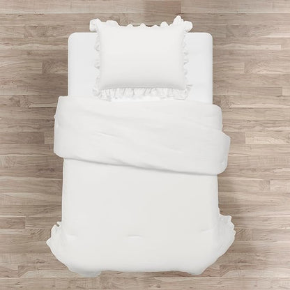 Lush Decor Reyna Ruffle Comforter Set - 2 Piece Twin Size Ruffle Comforter Set - Elegance for Dorm Room - Twin XL, Pure White