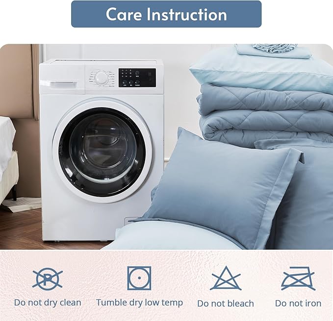 MUXHOMO 5 Pieces Twin Comforter Set, Reversible Bed in a Bag Twin Size, All Season Bedding Set with Comforter, Flat Sheet, Fitted Sheet, Pillowcases & Shams, Mineral Blue & Light Blue