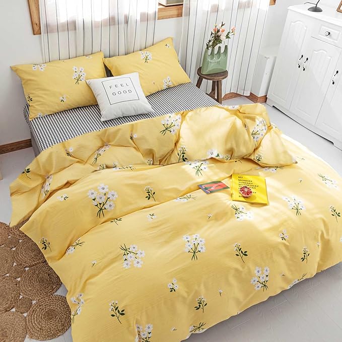 HighBuy Girls Floral Comforter Set Twin XL Yellow 3 Piece Garden Flowers Bedding Sets Vintage Aesthetic Coquette College Dorm Comforter with 2 Pillowcases,Boho Chic Fluffy Comforter Set