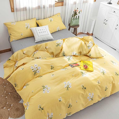 HighBuy Queen Comforter Set Yellow Floral for Women Girls,1 Cute Flower Comforter and 2 Pillow Shams,All Season Vintage Chic Botanical Bedding Comforter Set,Fluffy,Comfortable