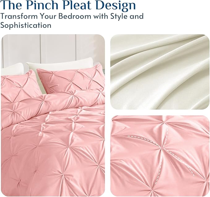 JOLLYVOGUE Twin Comforter Set 7 Pieces - Bed in a Bag Twin for All Season, Pintuck Bedding Comforter Sets with Comforter, Flat Sheet, Fitted Sheet and Pillowcases & Shams, Pink & Ivory