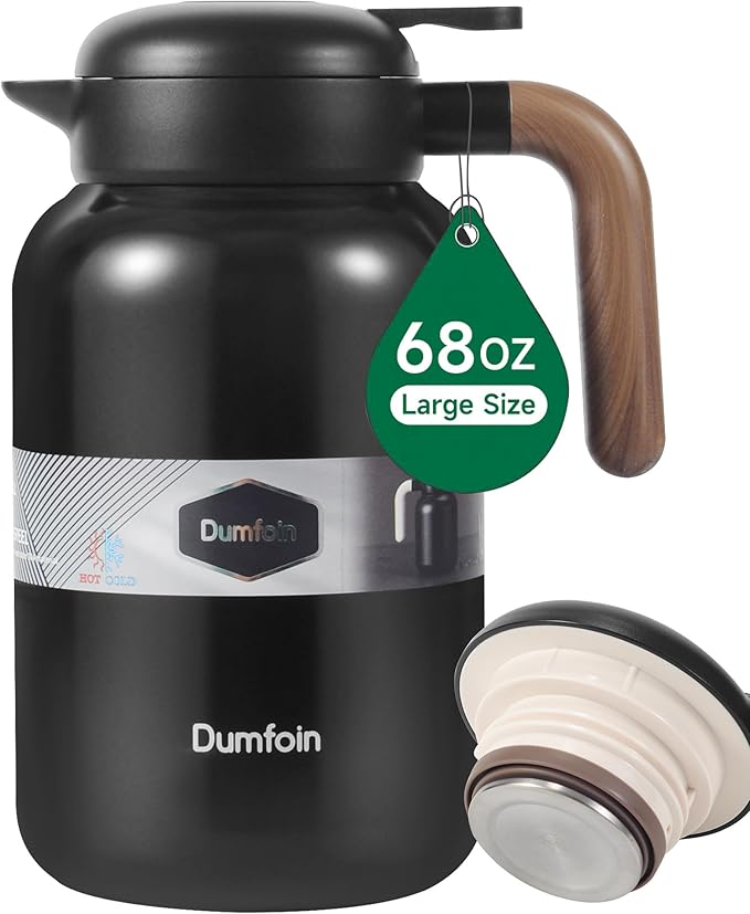 68 Oz Thermal Coffee Carafe, Stainless Steel Insulated Vacuum Coffee Carafes For Keeping Hot, 2 Liter Carafe for Hot Liquids (Matte Black)