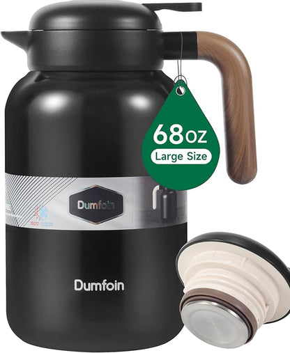 68 Oz Thermal Coffee Carafe, Stainless Steel Insulated Vacuum Coffee Carafes For Keeping Hot, 2 Liter Carafe for Hot Liquids (Matte Black)