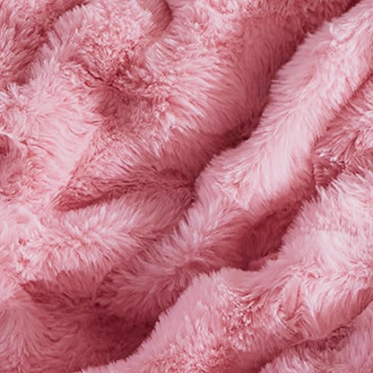 Lotus Karen Faux Fur Comforter Set Queen – Pink Fluffy Big Bubble Faux Rabbit Fur Winter Comforter Sets, Warm Cozy Fuzzy Bed Set 3 Pieces, 1 Comforter and 2 Pillowcases