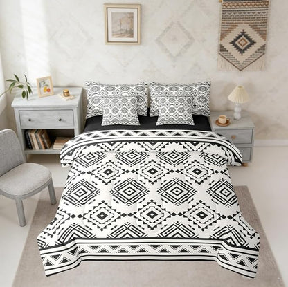 Erosebridal Boho Western Twin Comforter Set with Sheets 7 Piece Grey White Southwestern Bed in A Bag Rustic Farmhouse Aztec Bedding Sets for Women Men Modern Geometric Diamond Bed Set