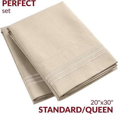 Mellanni Pillow Cases - Luxury, Extra Soft, Cooling Pillow Covers - 2 PC Iconic Collection Pillowcases - Envelope Closure (Standard/Queen 20" x 30", Beige)