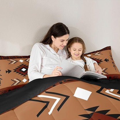King Size Western Aztec Bedding Set, Native American Navajo Comforter Set For Boys Adult Teens Men, Southwestern Geometric Duvet Insert Ethnic American Native Quilt Rustic Farmhouse Decor, Brown
