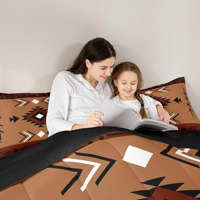 Full Size Western Aztec Bedding Set, Native American Navajo Comforter Set For Boys Adult Teens Men, Southwestern Geometric Duvet Insert Ethnic American Native Quilt Rustic Farmhouse Decor, Brown