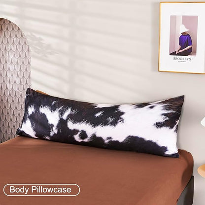 SUCSES 8 Pieces California King Comforter Set with Sheets, Cal King Size Cow Fur Print Bedding Set for Kids Teens Boys Girls, Western Style Highland Cowhide Farmhouse Bed in A Bag