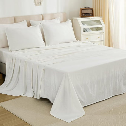 Litanika Oversized Queen Size Comforter Set Ivory - 7 Pieces Bed in a Bag Oversized Beddding Sets, Solid Lightweight Bed Set with Comforter, Sheets, Pillowcases & Shams