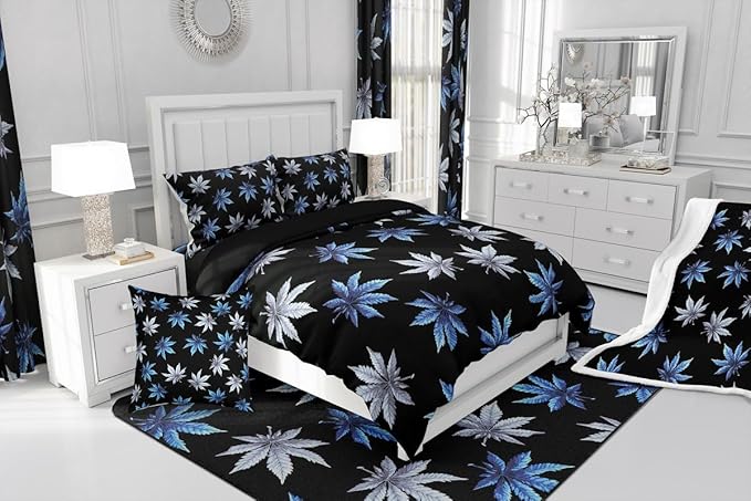 Erosebridal Teal Leaves Comforter Set Toddler, Leaves Bedding for Women Men Adults,Tropical Botanical Bedding Comforter Sets,Exotic Plant Down Comforter,Luxury Soft
