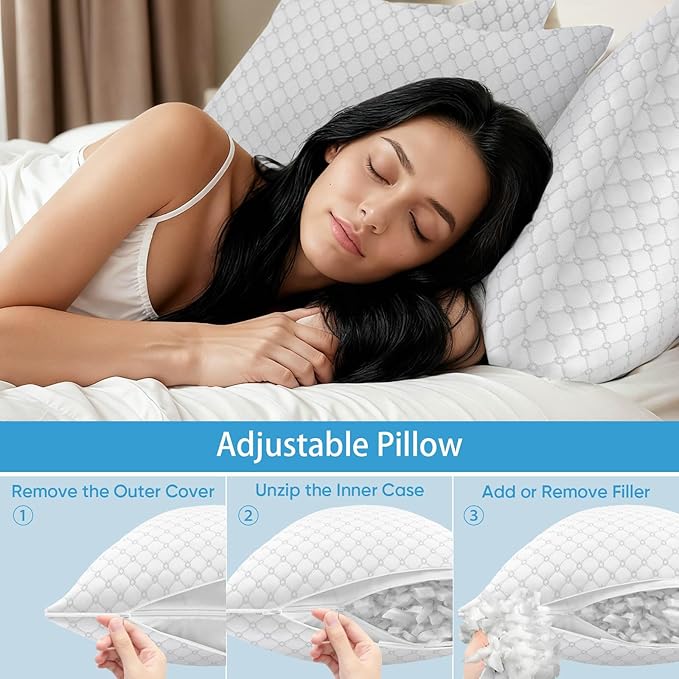 Shredded Memory Foam Pillow, King Size Cooling Adjustable Firm Bed Pillow for Sleeping, Washable Removable Cover, Ideal for Side, Back & Stomach Sleepers