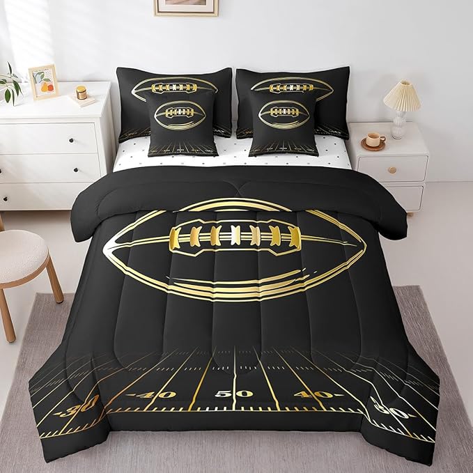 Feelyou Football Comforter Set Full Size 7 Pcs Girls Boys Football Sports Comforter Bed in a Bag Rugby Game Bedding Set for Football Lover Bed Set with Sheets, Pillowcases, Pillow Covers