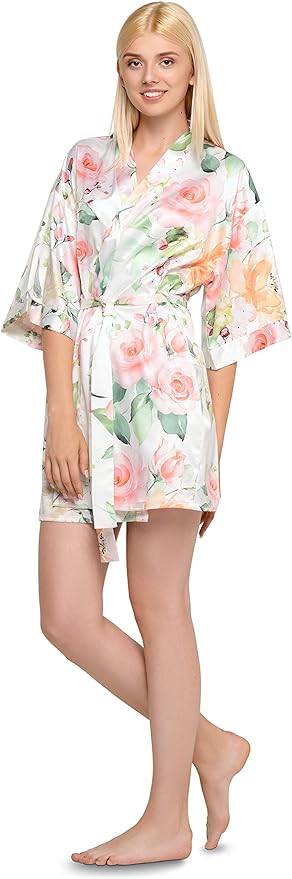 Turquaz Women's Bride Bridesmaids Silky Robe Satin Kimono Robes for Women Lingerie