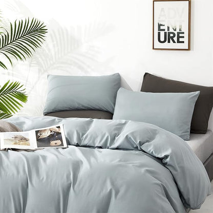 Pureant Haze Blue Comforter Sets Full Solid Light Dusty Blue Bedding Comforters Cotton Women Men Plain Light Blue Bed Quilts Modern Light Greyish Blue Blankets Comforters Soft Health Lake Blue Bed