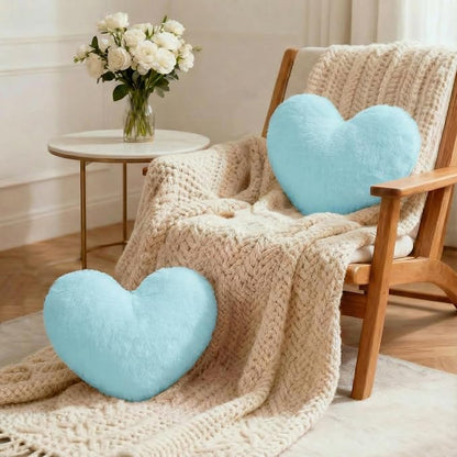 Nydotd Heart Pillows Cute Fuzzy Throw Pillow Blue Love Heart Shaped Decorate Pillows for Bed Livingroom Sofa Gifts Home Decor Cushion Small 11.8" x 10"