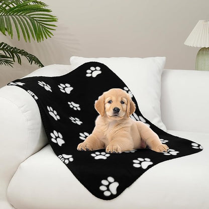 CAI TENG 3 Pack Pet Blankets for Small Dogs Dog Blanket 21x30 Inch Soft Pet Fleece Blanket Warm Puppy Essentials for Bed Cute Paw Printed Throw Dog Black