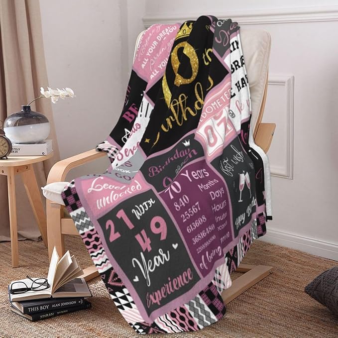 70 Birthday Gifts for Women, 70th Birthday Blanket with Gift Box for Women, Gifts for A 70th Birthday, Happy 70th Birthday Decorations Gift Ideas for Her, 70th Birthday Gifts Throw Blanket 60"x50"