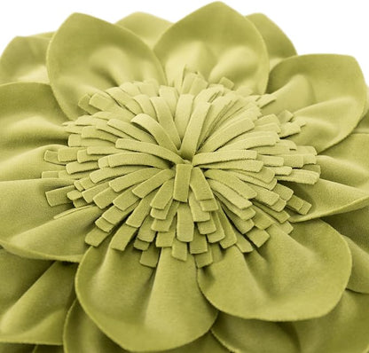 Decorative Throw Pillow 3D Flower Round Pillow Accent Handmade Cushion with Insert for Couch Bed Home Decor 14 Inch Green