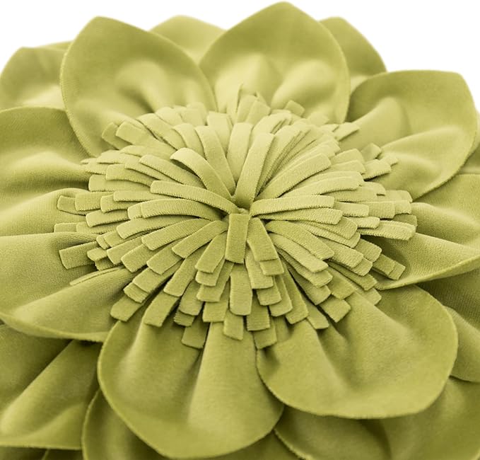 Decorative Throw Pillow 3D Flower Round Pillow Accent Handmade Cushion with Insert for Couch Bed Home Decor 12 Inch Green