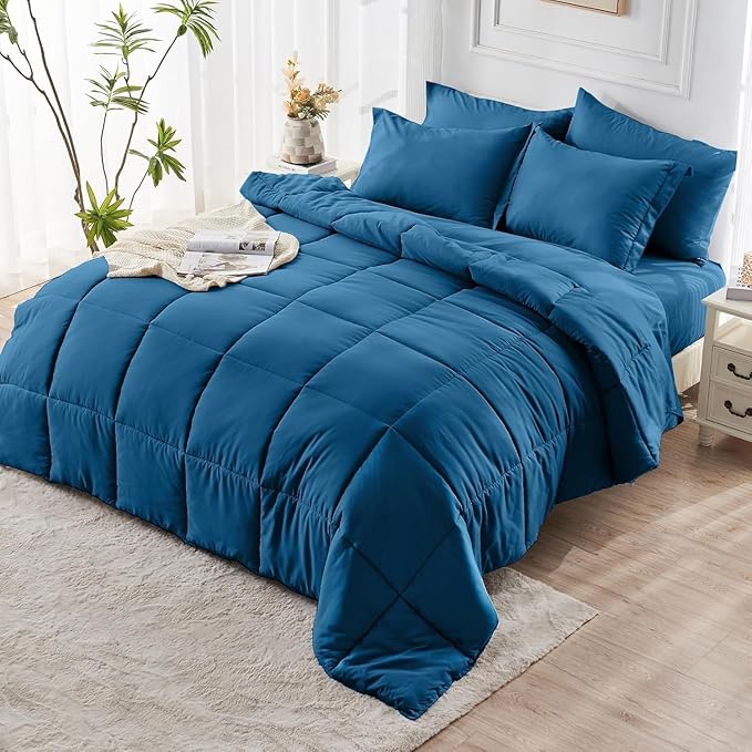 JOLLYVOGUE Twin Comforter Set, Ultra-Soft Bed in a Bag Twin Size 5 Pieces, Oeko-TEX Certified Bedding Set with Down Alternative Comforter, Sheets, Pillowcases & Shams, Teal