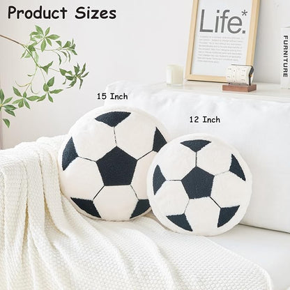 Soccer Pillow,12" Soccer Shaped Pillow Floor Cushion Seating Cushion with Faux Rabbit Fur,Round Soccer Throw Pillow Room Décor for Sofa Couch Living Room (Dusty Blue)