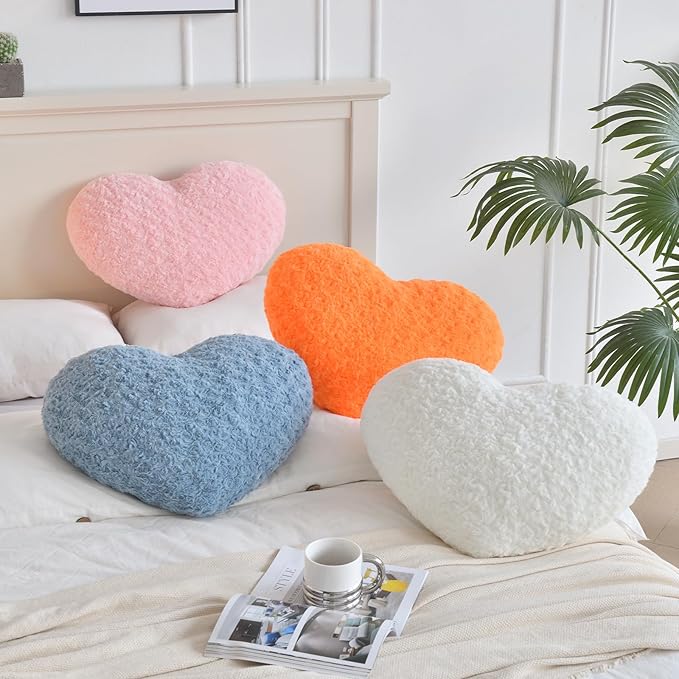 Heart Pillow, Soft Heart Shaped Pillow with Room Decorative Throw Pillows for Bed Couch Chair Sofa, Heart Shaped Cute Throw Pillow Cushion for Bedroom Living Room (Grey Blue, Large 19.6" x 15.7")