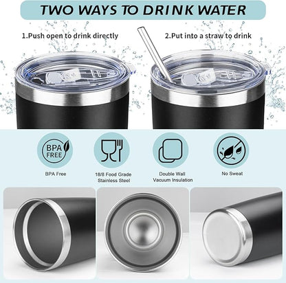 20oz Tumbler with Straw and Brush, Stainless Steel Vacuum Insulated tumbler, Double Wall Insulated Coffee Tumbler for Outdoor, Home, Travel,Office (Black,1pcs)