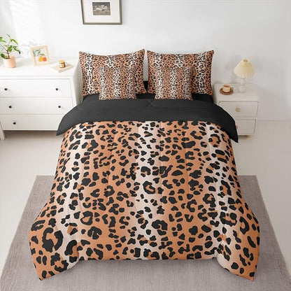 Erosebridal Cheetah Fur Print Ombre Brown King 7-Piece Comforter Set | Leopard Pattern Sheets and Pillowcases Gradient Animal Skin Bed in A Bag Women Men Adults Bed Sets