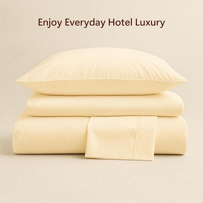 Peru Pima 415 Thread Count Percal Twin Sheet Set - 100% Peruvian Pima Cotton, 3 Piece (Flat, Fitted, 1 Pillowcase) - Cooling, Crisp, Deep Pocket, Hotel Quality Bedding - Ivory