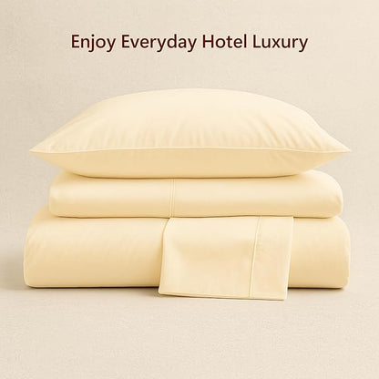 Peru Pima 415 Thread Count Percal Twin Sheet Set - 100% Peruvian Pima Cotton, 3 Piece (Flat, Fitted, 1 Pillowcase) - Cooling, Crisp, Deep Pocket, Hotel Quality Bedding - Ivory